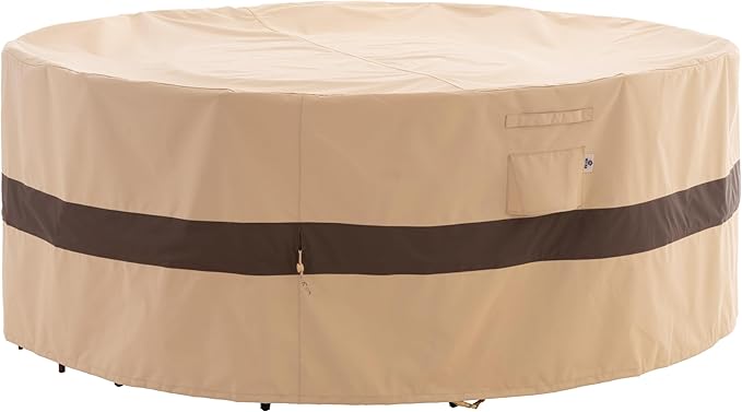 WJ-X3 Round Patio Furniture Cover, 72" D x 31" H, Waterproof, UV Resistant, Anti-Fading Outdoor Cover for Round Dining Table and Chairs Set, Beige & Coffee