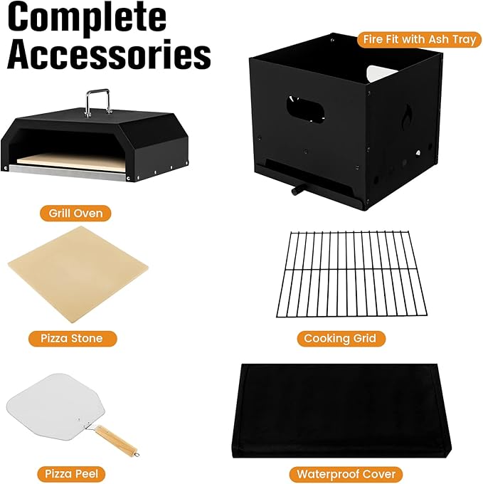Giantex 4-in-1 Outdoor Pizza Oven Wood Fired, 2-Layer Pizza Maker Grill with Stone, Peel, Waterproof Cover, Cooking Grids, Detachable Grill Oven & Fire Pit for Outside Backyard BBQ
