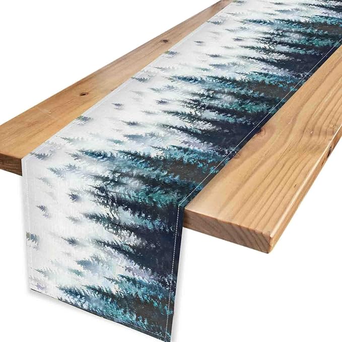 Green Forest Table Runner, Rustic Farmhouse Green Pine Tree Woodland Seasonal Mountain Country Coffee Table Center Decor for Home Kitchen Dining Patio Holiday Party Table Decorations, 13"x108" Inch
