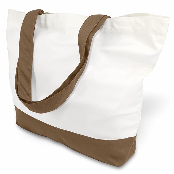 TOPDesign 1-Pack Super Strong Large 12oz Cotton Canvas Tote Bag, Reusable Grocery Shopping Cloth Bag, Fashionable Two-Tone Tote for Crafts, DIY Your Creative Designs