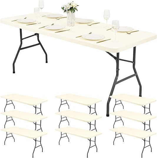 10 Pack Stretch Fabric Table Top Cap Cover, Ivory Table Covers fits 6Ft Tables, Washable Elastic Universal Rectangle Tablecloth Protector for Indoor Outdoor Party Picnic Wedding (30" W x 72" L)