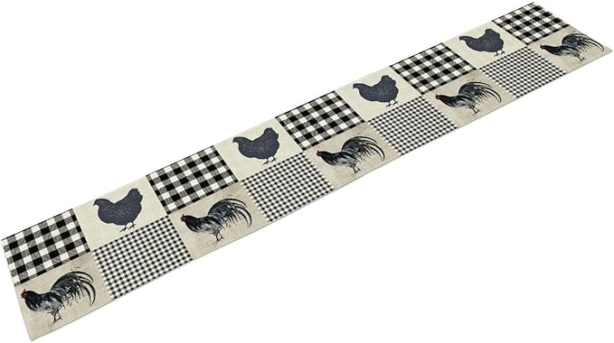Farmhouse Rooster Table Runner, Vintage Rooster Retro Farmhouse Country Chicken Buffalo Checked Coffee Table Center Decor for Home Kitchen Dining Patio Holiday Party Table Decorations 13"x108"