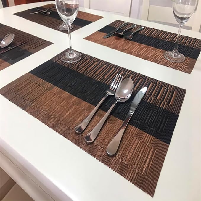 PIGCHCY Placemats Set of 8 Washable Durable Placemat Vinyl Heat Resistant Non-Slip Table Mats Indoor Outdoor (Brown)