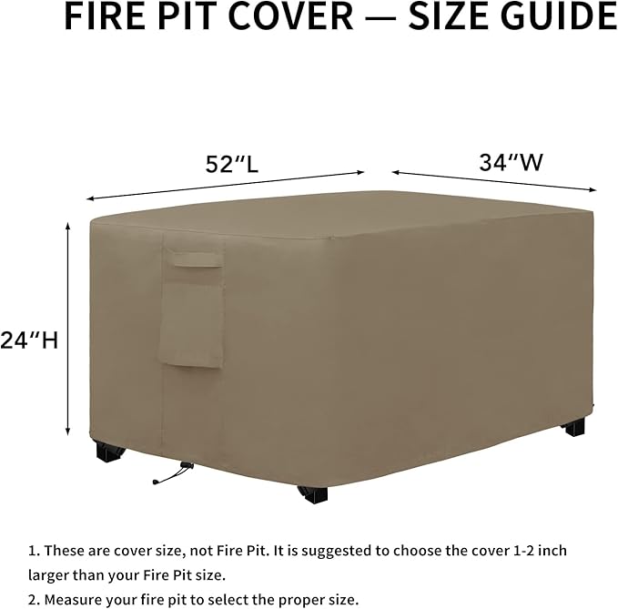 Easy-Going Outdoor Fire Pit Cover Rectangle 52" Lx34 Wx24 H, Durable Outdoor Gas Firepit Cover, Waterproof and Weatherproof Cover for Fire Pit, Camel