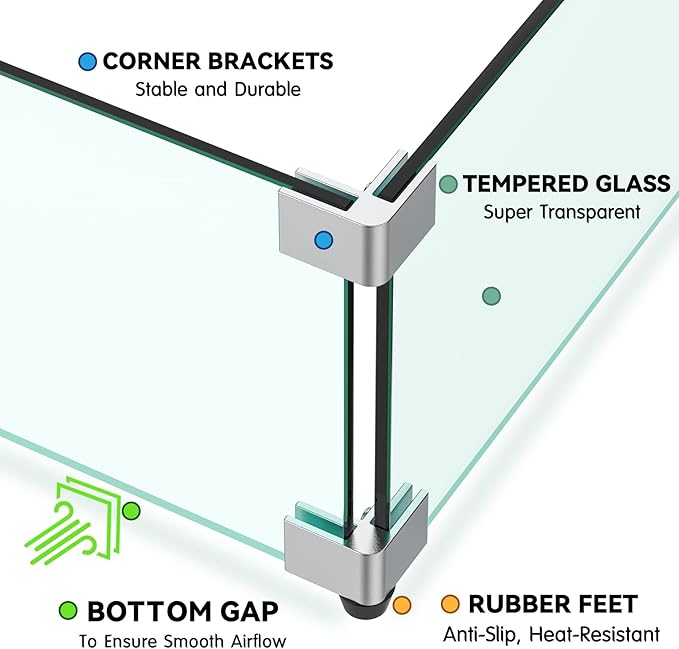 Skyflame 30 x 14 Inches Rectangular Fire Pit Glass Wind Guard for Outdoor