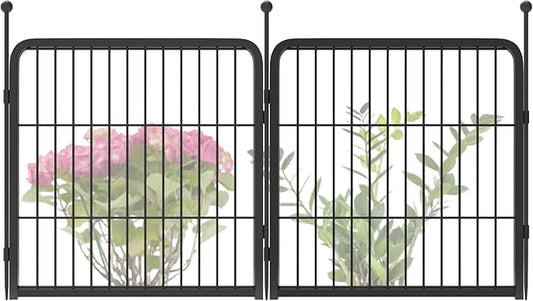 FXW Garden Fence Outdoor for The Yard – 24in(H) x 3.8ft(L) Heavy Duty Metal Animal Barrier for Dog and Rabbit, Decorative Dog Fence, 2 Panels, Black