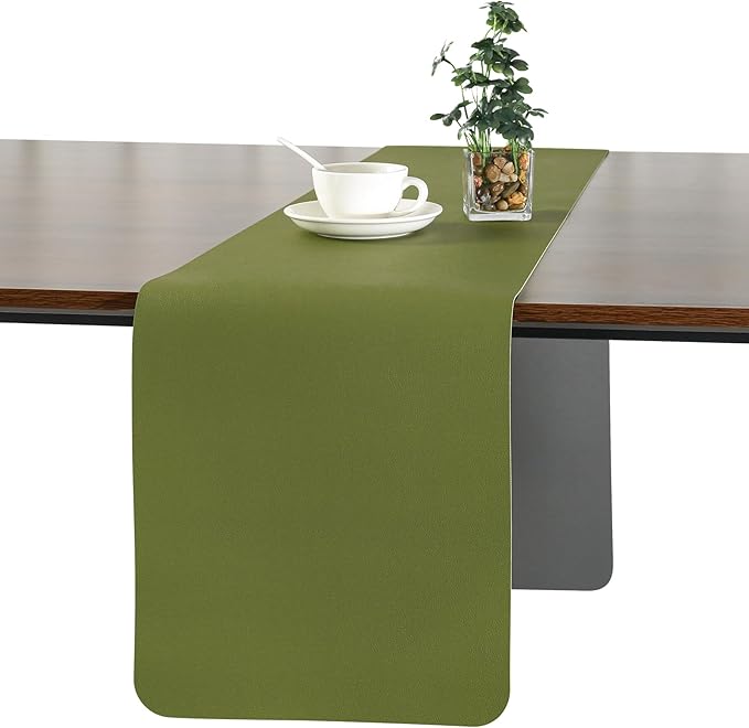 Myir JUN Table Runner Double Sided Vinyl Runner Table 94 Inch Long Runner for Table Washable Waterproof Non-Slip for Home Decorations Gray Green,12 x 94 inch