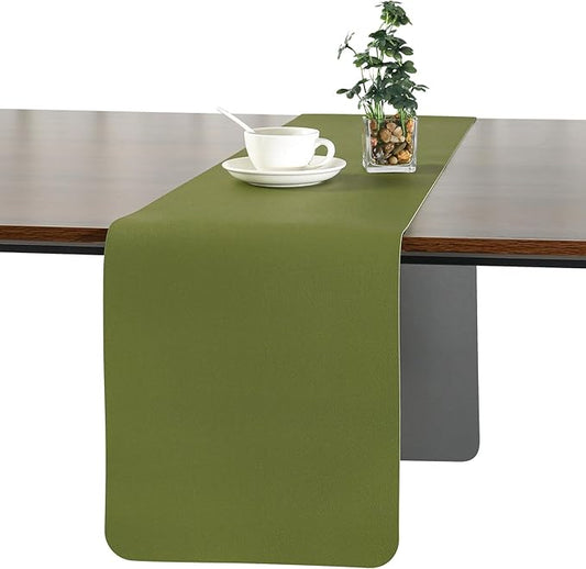 Myir JUN Table Runner Double Sided Vinyl Runner Table 94 Inch Long Runner for Table Washable Waterproof Non-Slip for Home Decorations Gray Green,12 x 94 inch