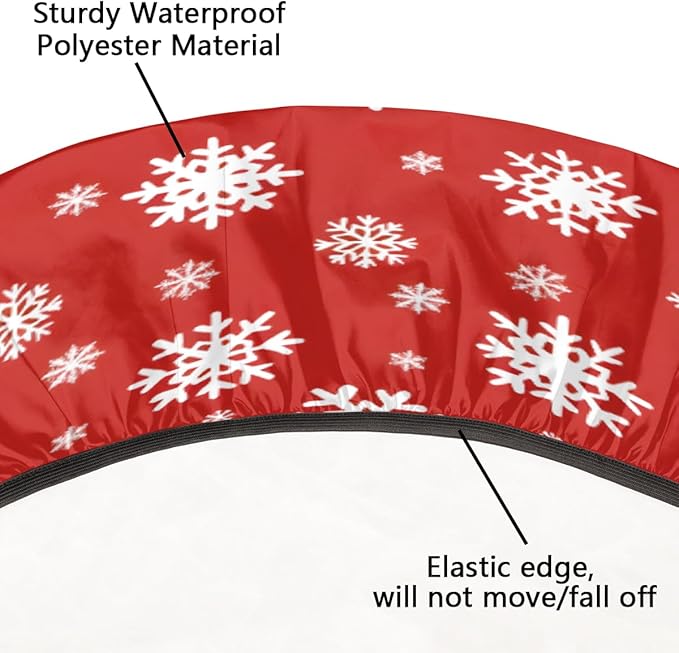 Christmas Snowflake Red White Round Table Cloth Cover, Elastic Edge Waterproof Wipeable Tablecloths 36"-42" Polyester Tablecloth for Party Restaurant Banquet Holiday Camping Outdoor Picnic