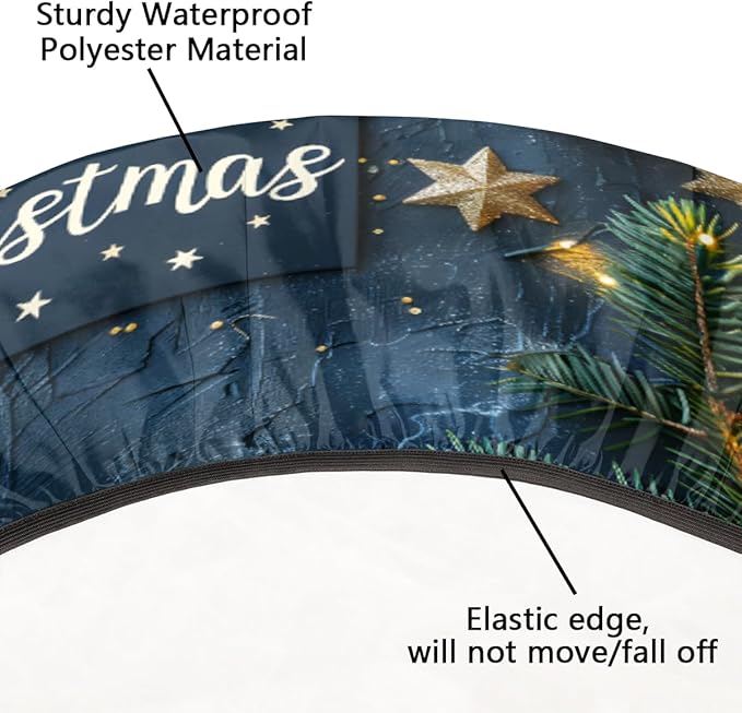 Merry Christmas Candle Star Round Table Cloth Cover, Elastic Edge Waterproof Wipeable Tablecloths 36"-42" Polyester Tablecloth for Party Restaurant Banquet Holiday Camping Outdoor Picnic