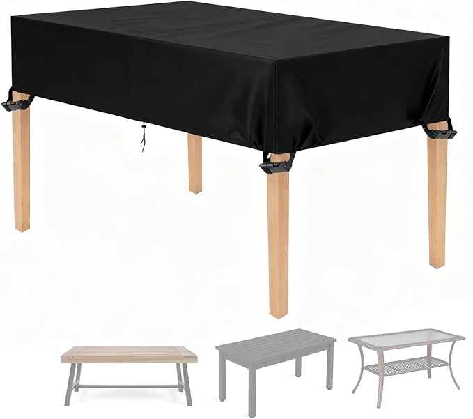 Outdoor Table Cover 75"L x 36"W x 8"H, 420D Waterproof Outdoor Cover for Patio Furniture Dinning Table Picnic Coffee Tables Chairs and Sofas, Black