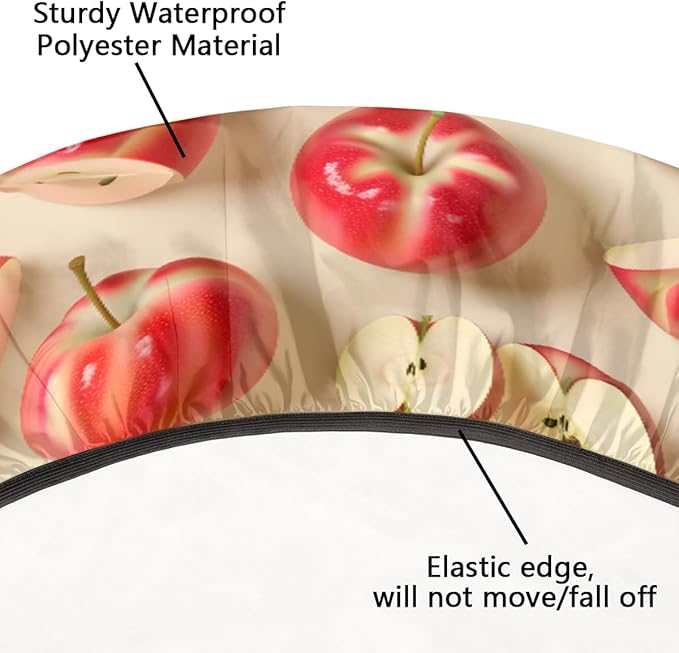 Apples Red Fruit Bright Round Table Cloth Cover, Elastic Edge Waterproof Wipeable Tablecloths 36"-42" Polyester Tablecloth for Party Restaurant Banquet Holiday Camping Outdoor Picnic