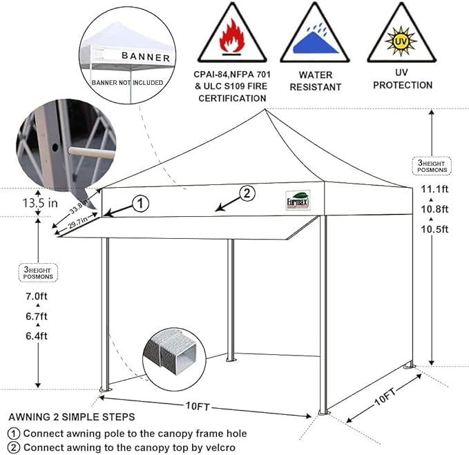 Eurmax USA 10 x 10 Pop up Canopy Commercial Tent Outdoor Party Canopies with 4 Removable Zippered Sidewalls and Roller Bag Bonus 4 Canopy Sand Bags & 24 Squre Ft Extended Awning(Blue)