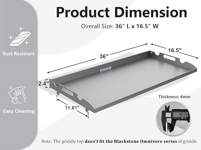 Upgrade Flat Top Griddle Replacement Top for 36" Blackstone Griddles 1554 1820 1818 1825 1560, Steel Griddle Top Replacements with Rear Grease System & Handy Handle for Blackstone 36-Inch Griddles
