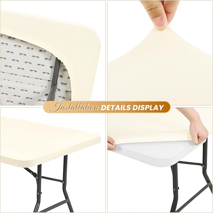 10 Pack Stretch Fabric Table Top Cap Cover, Ivory Table Covers fits 6Ft Tables, Washable Elastic Universal Rectangle Tablecloth Protector for Indoor Outdoor Party Picnic Wedding (30" W x 72" L)