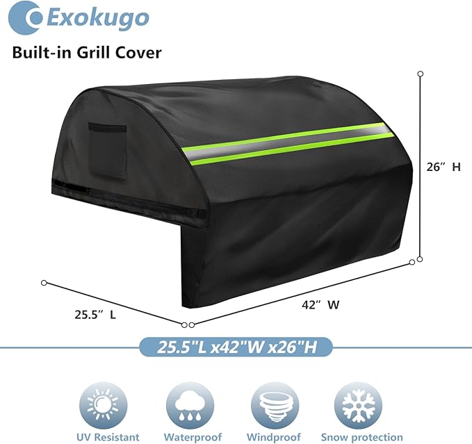 Built in Grill Cover for Lynx 42-Inch - Heavy Duty 600D Waterproof with Reflective Strips and Plush Lining, Protects The Built in Grill While Enhancing its Visual Appeal,25.5" L x42 W x26 H,Black
