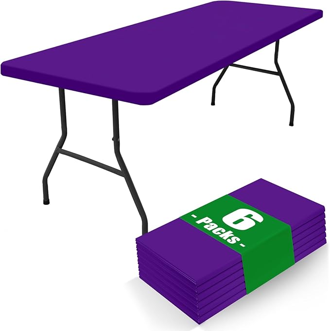 Spandex 6 Foot Rectangle Table Cloth 6 Pack, Elastic Fitted Tablecloths for Picnic, Stretch Washable Patio Table Cover for Outdoor, Camping, Banquet and Parties (Purple, 30"x72")