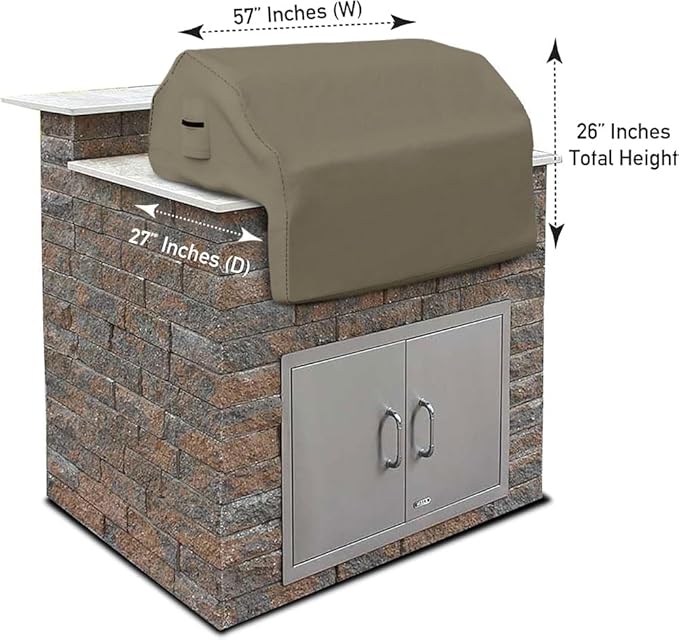 Covers & all Built-in Outdoor Grill Cover, Durable 12 Oz Waterproof Cover Max Material with Air Pocket & Elastic for Snug Fit (57" W x 27" D x 26" H Inches, Beige)