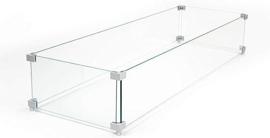 AMS Fireplace | Fire Pit Table Square/Rectangular Tempered Glass Wind Guard-Fire Flame Guard 1/4" Thick Wind Guard - Flame Guard (36" Long x 12" Wide x 7 High)