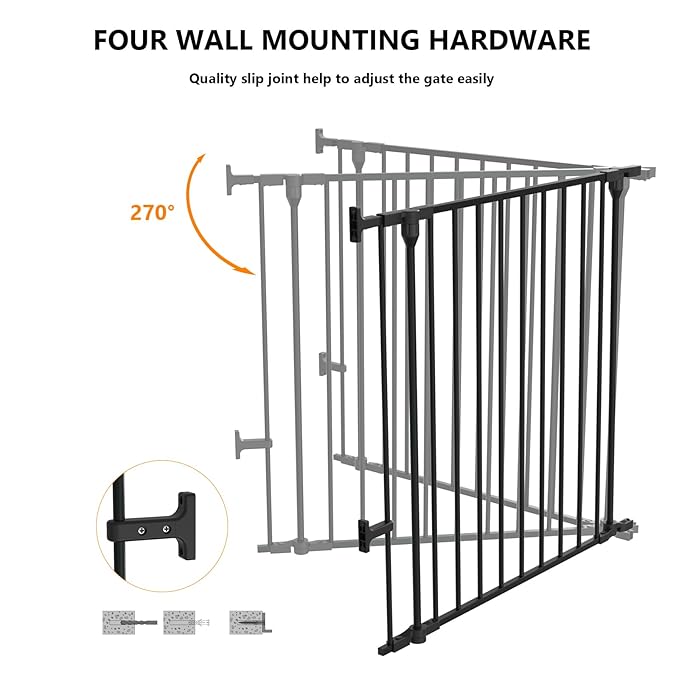 Bonnlo 120 Inches Wide Configurable Baby Gate, Fireplace Safety Fence/Guard, Adjustable 5-Panel Metal Play Yard for Toddler/Pet/Dog, Christmas Tree Fence, Includes 4 Pack of Wall Mounts, Black