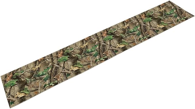 Forest Camouflage Table Runner, Camo Conifer Oak Branches Mossy Hunting Lodge Camp Cabin Table Runner for Kitchen Dining Room Party Camping 13x108in