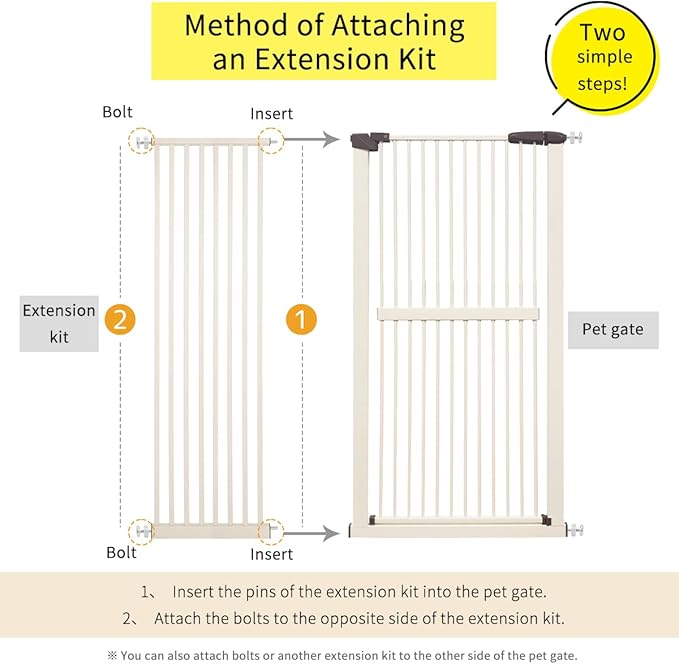 Lumizone Extra Tall Pet Gate 55.12" High Pressure Mounted 16.73" Wide Extension kit 1.37" Gap (16.73" W, Cream White)