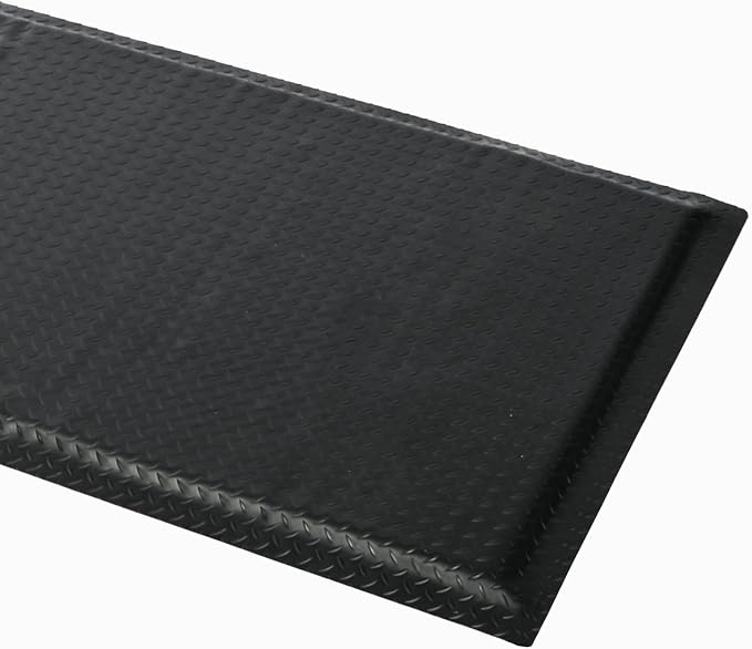 3 x 5 FT Anti Fatigue Mats Industrial 15/16 Inch Thick Soft Sponge Ergonomic Mat Durable Heavy Duty Diamond Plate for Standing Non Slip Industrial Grade Floor Mat for Leg & Back Pain (Black)