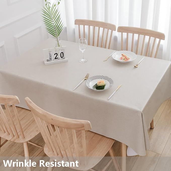 TruDelve Heavy Vinyl Table Cloth Beige Plastic Tablecloths for Rectangle Tables Oilcloth Waterproof Tablecloth Wipeable PVC Table Cover (54'' x 84'', Pure Beige)