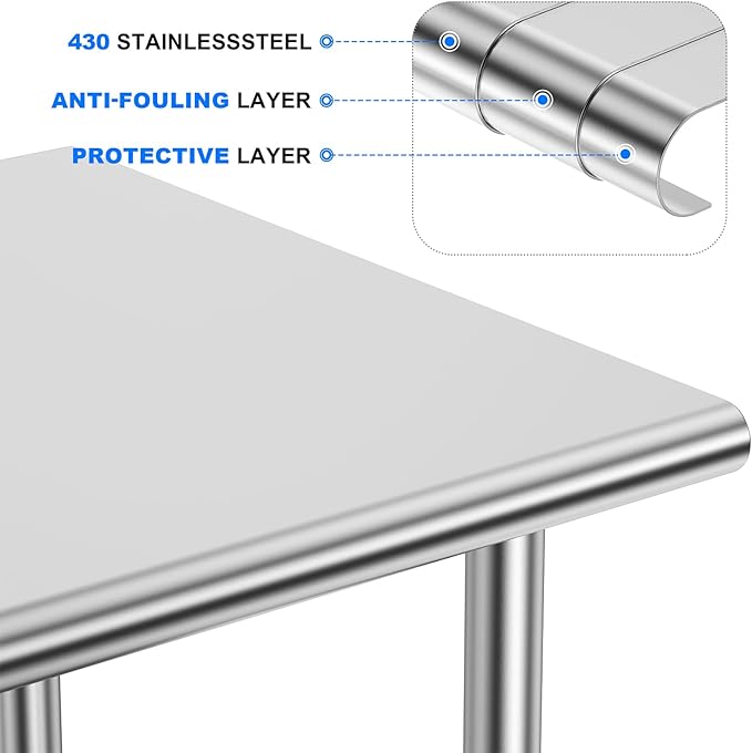 Stainless Steel Table for Prep & Work, 30x48 Inches, NSF Metal Commercial Heavy Duty Table with Adjustable Under Shelf and Foot for Restaurant, Home and Hotel