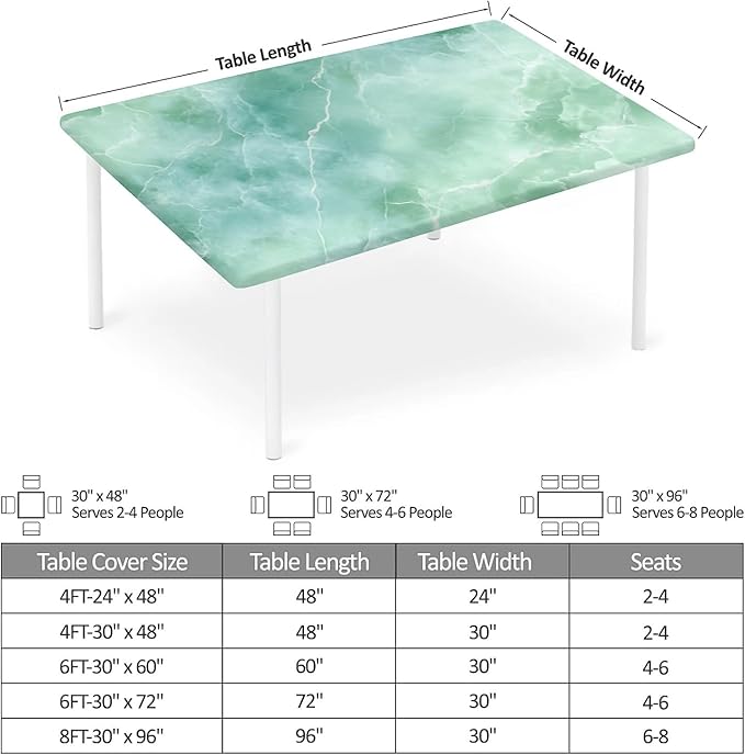 Rectangle Table Cloth Cover Waterproof Elastic Fitted Polyester Fitted Tablecloths for 4 Foot Tables for Indoor,Picnic, Camping, Outdoor （48" x 30"，Green Marble）