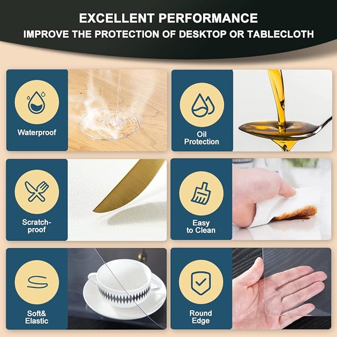 Heavy Duty Clear Table Protector 40x88 Inch Waterproof Kitchen Countertop Pad Mat Wood Floor Protection Pad Non-slip Plastic Table Pad for Dining Kitchen Table Garden Table Anti Scratch Heat Resistant