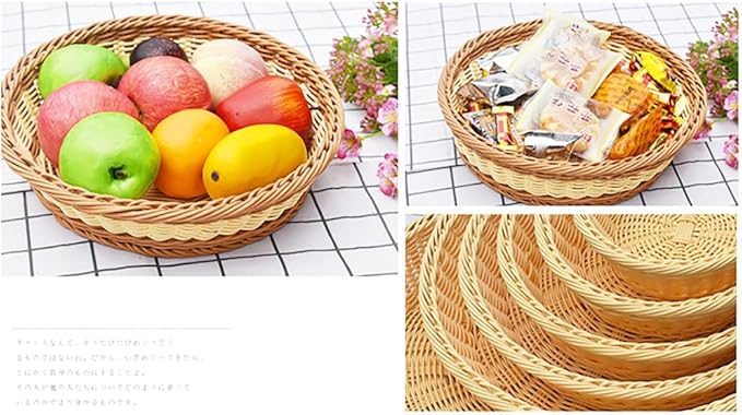 RT&BS 2pcs Round Wicker Bread Basket, Christmas Food Baskets, Eco-Friendly Sturdy Stackable Fruit Basket for Kitchen, Store, Restaurant, Party (Bicolor, S)
