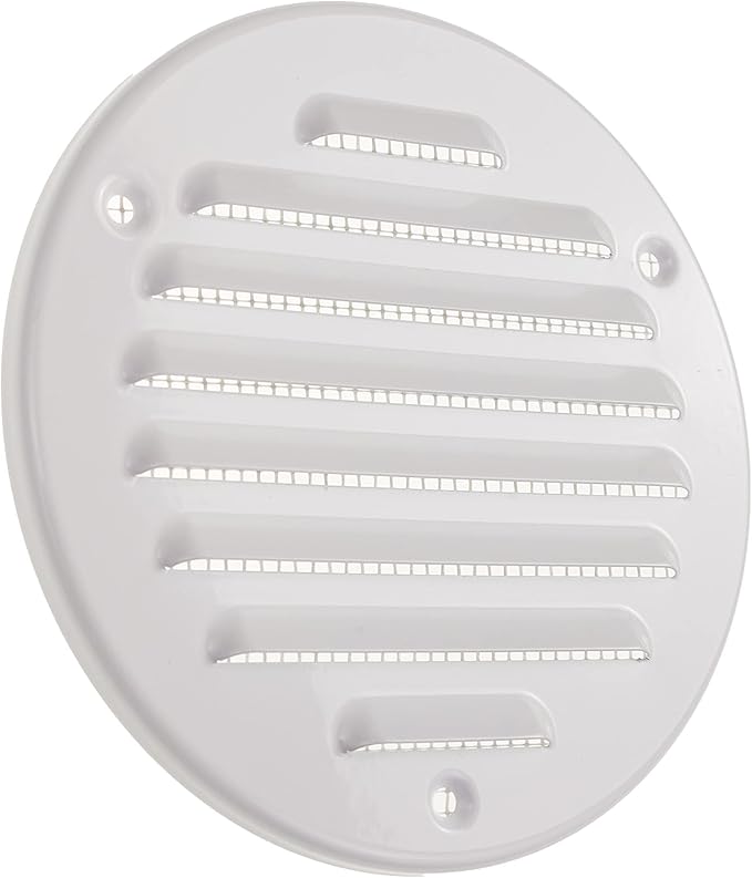 Vent Systems - 4 Inch (Inner) Pack of 2 White Metal Round Soffit Air Vent Grille Cover, Register air Vent Deflector, Louver - Built-in Mesh - HVAC for Bathroom, Home Office, Kitchen 5 Inch (Outer)