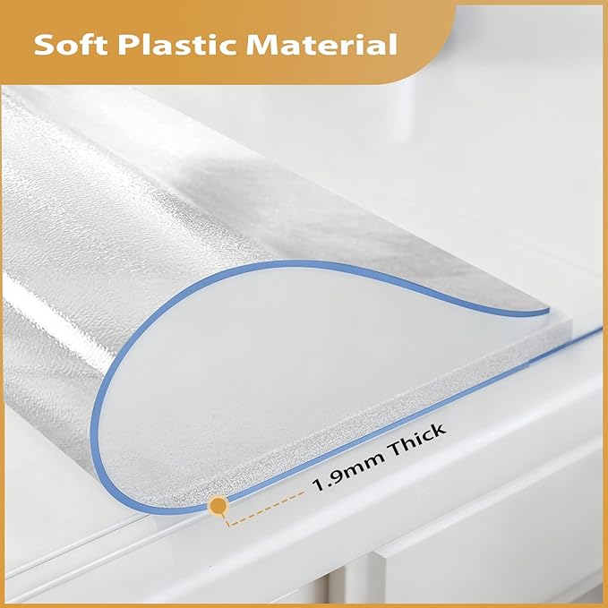 Frosted Table Protector 42 x 84 Inch, 1.9mm Thick Waterproof PVC Plastic Table Cover, Durable Table Pad for Dining Room, Kitchen, Writing Desk, and Coffee Tables
