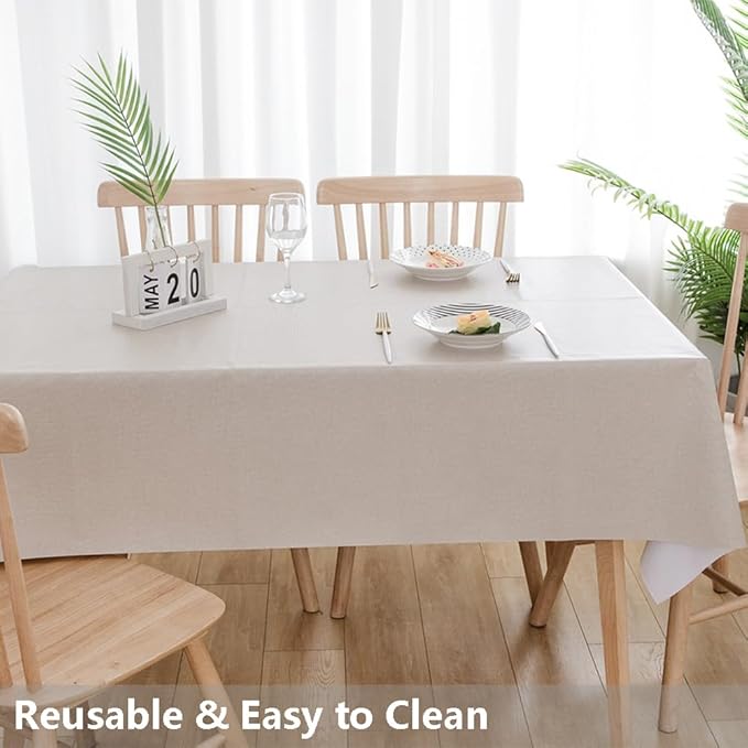 TruDelve Heavy Vinyl Table Cloth Beige Plastic Tablecloths for Rectangle Tables Oilcloth Waterproof Tablecloth Wipeable PVC Table Cover (54'' x 84'', Pure Beige)