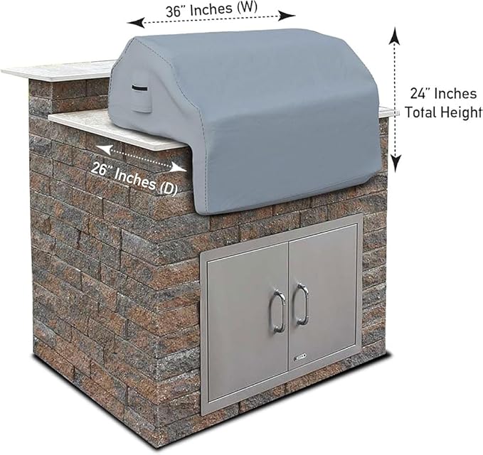 Covers & all Built-in Outdoor Grill Cover, Durable Heavy Duty 18 Oz Waterproof Cover Tuff Material with Air Pocket & Elastic for Snug Fit (36" W x 26" D x 24" H inches, Gray)