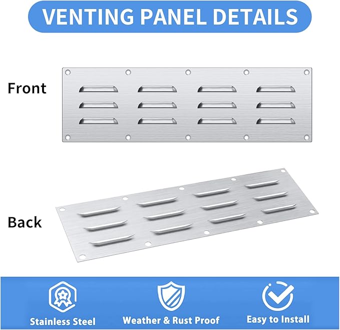 4 Pack Stainless Steel Venting Panel for BBQ Grill Accessory, 15x4.5 Inch (12-Slots), 304 Grade Metal Vent Cover for Masonry Fire Pits & Outdoor Kitchens, Weather Resistant, 15" by 4-1/2"