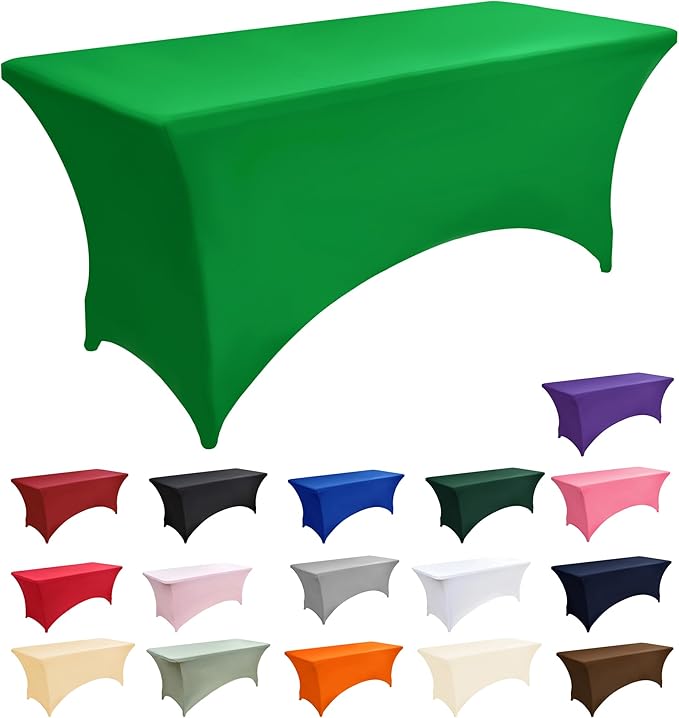 2-Pack 8ft Spandex Table Covers for Rectangle Folding Tables - Washable Elastic Tablecloth - Ultimate Fitted Table Protector for Birthday Parties, Trade Shows, Banquet