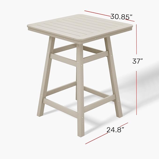 Costaelm Outdoor Bar Table, 37" Counter Height Square Patio Cocktail Bar Table with Umbrella Hole, Patio Bistro Dining Pub Table for Front Porch Deck Backyard Garden, Orange