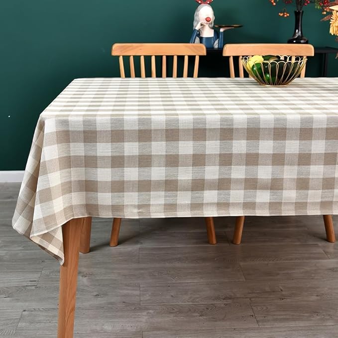 Gingham Table Cloth for Rectangle Tables Beige Checkered Plaid Tablecloth Heavy Duty Cotton Blend Washable & Wrinkle Table Cover for Outdoor Kitchen Dining Picnic Camping (60x102 Inch)