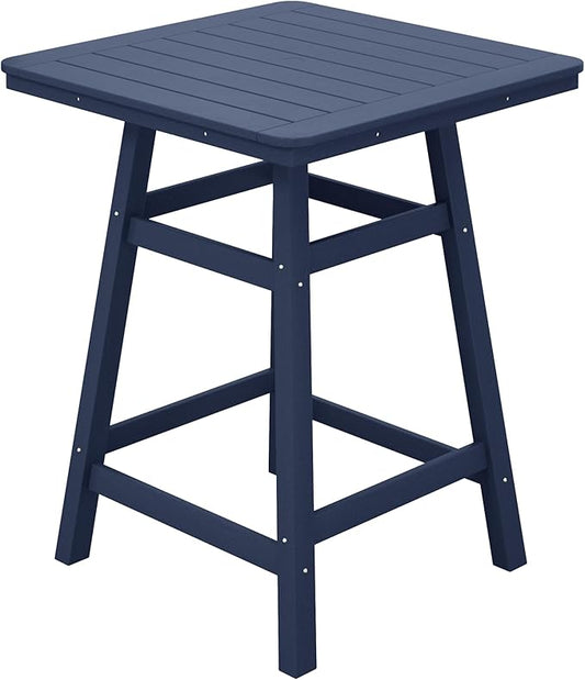 Costaelm Outdoor Bar Table, 37" Counter Height Square Patio Cocktail Bar Table with Umbrella Hole, Patio Bistro Dining Pub Table for Front Porch Deck Backyard Garden, Navy Blue