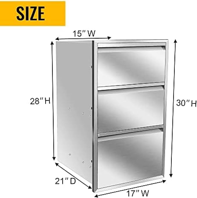 Flush Mount Stainless Steel Double Drawers with Recessed Handles for Outdoor Kitchens Or BBQ Island,-17W X 30H X 21D Inch