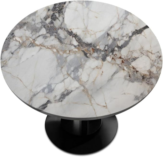 Natural Marble Texture Round Table Cloth Cover, Elastic Edge Waterproof Wipeable Tablecloths 45"-56" Polyester Tablecloth for Party Restaurant Banquet Holiday Camping Outdoor Picnic