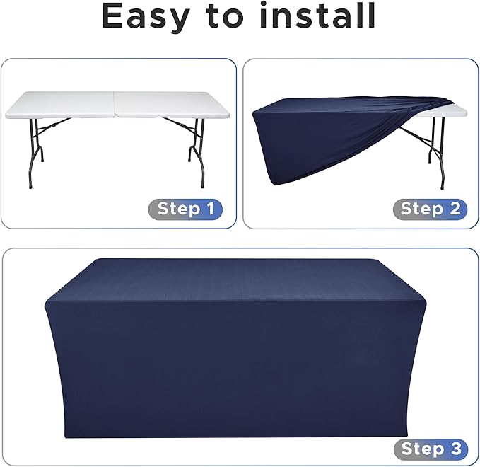 Nasitos Fitted Table Covers Stretch Spandex - 72 x 30 Inch - 2 Pack Navy Rectangle Table Clothes for 6 Foot Folding Tables, Wrinkle Resistant Tablecloths for Parties, Trade Show, Craft Show, Birthday