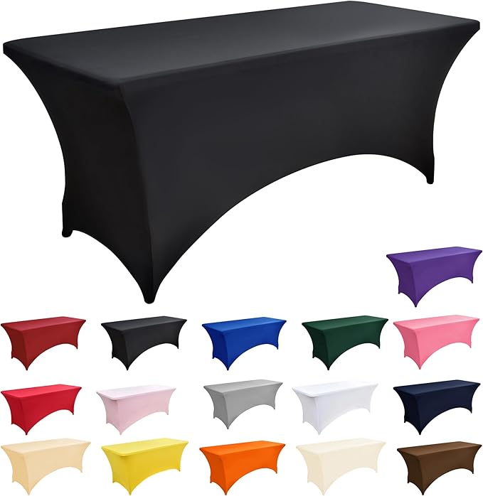 10-Pack 6ft Black Spandex Table Covers for Rectangle Standard Folding Tables - Wrinkle Resistant Stretch Tablecloths - Ultimate Fitted Table Protector for Parties, Banquet, Wedding