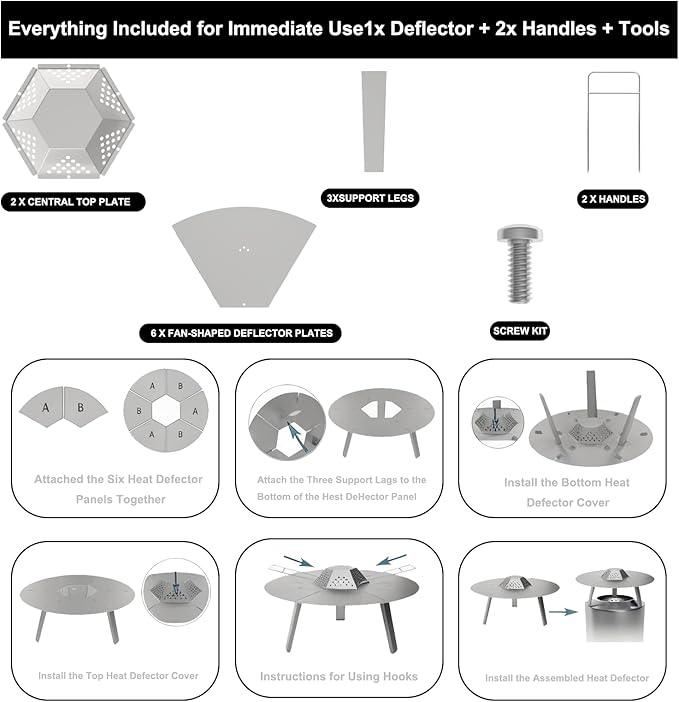 Heat Deflector for Solo Stove Ranger 15", 304 Stainless Steel Heat Diffuser with Handle & Legs,Heat Radiation for Wider Warmth Area, Compatible with Ranger 15" Outdoor Fire Pits, for Camping,Backyard