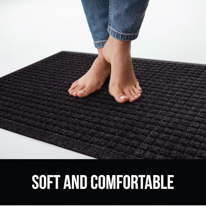 GORILLA GRIP Front Door Mat, 35x23, Indoor Outdoor Ultra Absorbent HydroAbsorb Doormat, Absorbs Up to 5.7 Cups of Water, Stain and Fade Resistant, Rubber Backing Doormats, Captures Dirt, Black