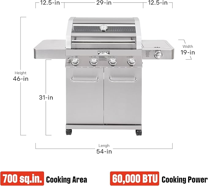 Monument Grills Larger Convertible 4-Burner Natural Gas Grill Stainless Steel Cabinet Style Propane Grills with Cooking Plate(2 items)