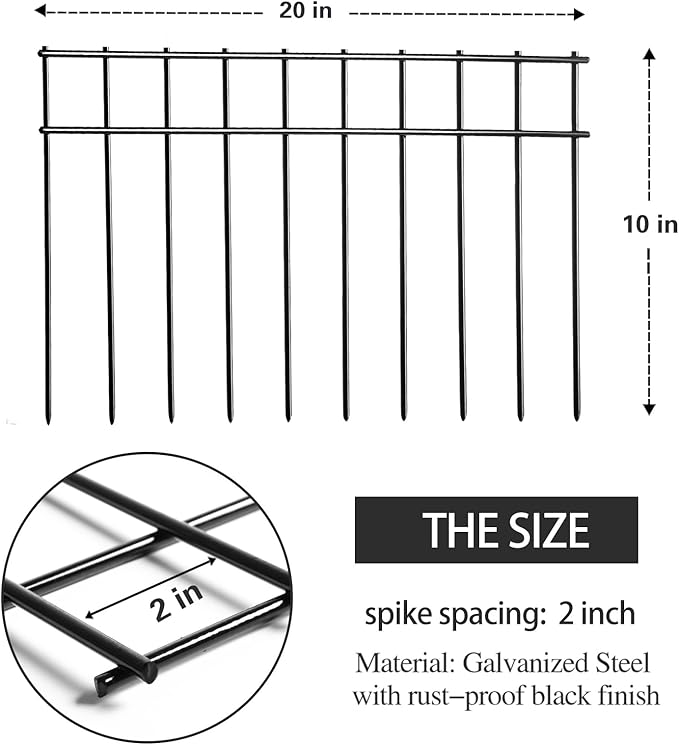 Adavin Small or Medium Animal Barrier Fence 10 Pack 20 in(L) X 10 in(H) Underground Decorative Garden Fencing, Dog Rabbits Fences Black Metal Fence Panel Ground Stakes for Outdoor Patio. Total 17 Ft