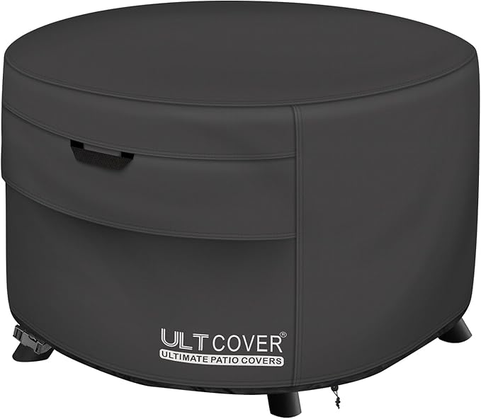 ULTCOVER Patio Fire Pit Table Cover Round 44 inch Outdoor Waterproof Fire Bowl Cover, Black